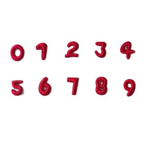May include: A collection of red embroidered numbers from zero to nine. The numbers are in a sans-serif font and are evenly spaced. The brand name "Longancraft" is at the top of the image.