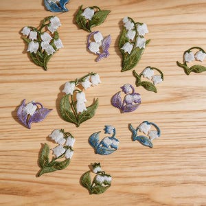 Lily of the Valley Flower Iron On Patches, Plant Embroidery Applique