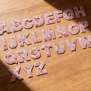 2 inch Pink Flower Letter Iron On Patch, Embroidered Applique, Flower Patches for Jackets