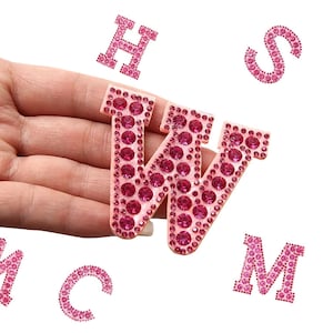 Pink Rhinestone Patch A-Z, Letter Patches Iron On, Letter Appliques