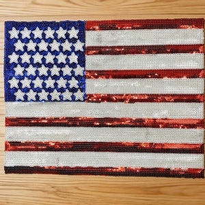 Large USA Flag Sequin Iron On Patch (8 Inch), 4th of July Patches