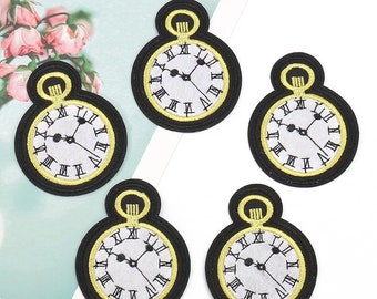 Clock Embroidered Patches, Pocket Watch Embroidery Patch, Iron On Patch