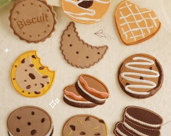 Biscuit Embroidered Self Adhesive Patches, Food Patch, Embroidery Applique, Patches for Clothes
