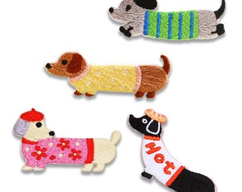 Dachshund Embroidered Patches, DIY Animal Embroidery Patch, Self Adhesive Patch
