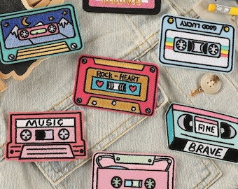 Music Tape Embroidered Patches, DIY Cassette Embroidery Patch, Iron On Patch