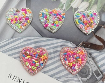 Toppa a cuore da 5 pezzi, toppa con strass, toppa a cuore con perline, toppa colorata, toppe da cucire