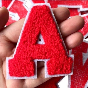 2.7/4.2 Inch Red Chenille Large Letters Patch,  DIY Name Alphabet Patches, Patches For Clothing Bags, Iron On Embroidered Patches