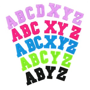 Toppa in ciniglia con lettere dell'alfabeto colorate, toppe con nomi fai da te, toppe per borse per abbigliamento, toppe ricamate da stirare