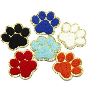 Cat Paw Chenille Glitter Patch, Dog Paw Patch, Gold Glitter Embroidered Patch, Iron On/Self Adhesive Patch