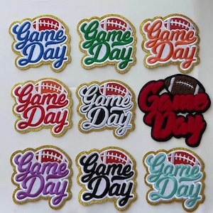 Parche bordado de chenilla con purpurina para fútbol, día del juego, color de 3,3 pulgadas, parche con letras grandes con purpurina, parches para planchar