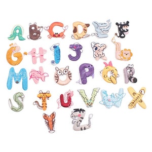 Parche bordado con letras del alfabeto de animales lindos de 1,7 pulgadas, parches de alfabeto con nombre para hacer tú mismo, parches para bolsos de ropa, parches autoadhesivos