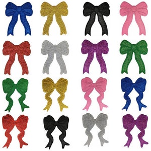 Peut inclure: Ensemble de 16 patchs thermocollants représentant des nœuds pailletés de différentes couleurs. Les nœuds sont de différentes couleurs, notamment bleu, or, noir, rose, rouge, argent, violet et vert.