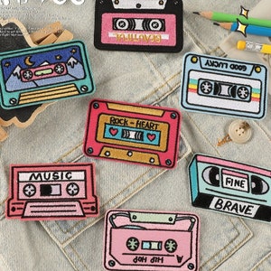 Music Tape Embroidered Patches, DIY Cassette Embroidery Patch, Iron On Patch