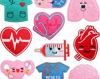 Medical Elements Embroidery Patch, Nurse Uniform, Heart, Pill Patch, Stethoscope Patches, Iron On Applique