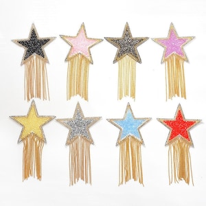 Colorful Star Tassel Patches, Star Rhinestones Tassel Patch, Iron On Patch