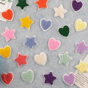 Patchs thermocollants en forme d'étoile et de coeur en chenille de 1,0 pouce, appliqués brodés
