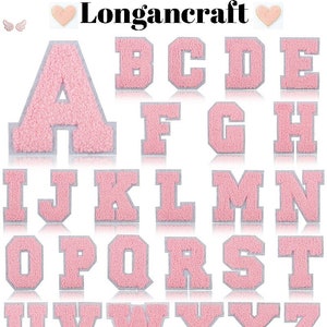 2.7 inch Pink Chenille Letters Patch,  DIY Name Alphabet Patches, Patches For Clothing Bags, Iron On Embroidered Patches