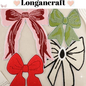 May include: Five embroidered felt bow patches in various colours and styles. The bows are pink, red, green, and white. The patches are perfect for adding a touch of whimsy to clothing, bags, or other accessories.
