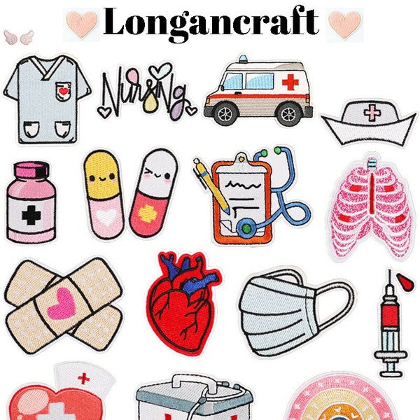 Medical Elements Embroidery Patch, Nurse Patch, Heart Patches, Pill Patch, Stethoscope Patch, Rainbow Patch, Iron On Patches