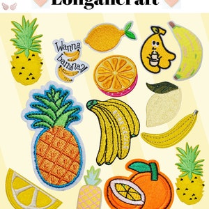 Fruit Embroidery Iron On Patches, Tropical Applique, Pineapple, Lemon, Orange, Banana Patch