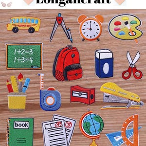 Écussons thermocollants, décorations pour enseignants, livres, Tellurion, règle pour sac à dos