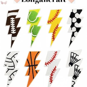Lightning Bolt Iron On Patch, Sports Embroidery Applique, Football, Baseball, Patches for Denim Jacket