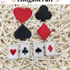 5 pezzi di toppe ricamate a forma di poker, applicazioni ricamate a forma di carte da gioco, toppe autoadesive