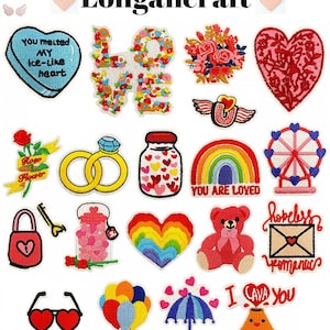 Valentine's Day Embroidered Iron On Patches, Heart, Bear, Rose Appliques