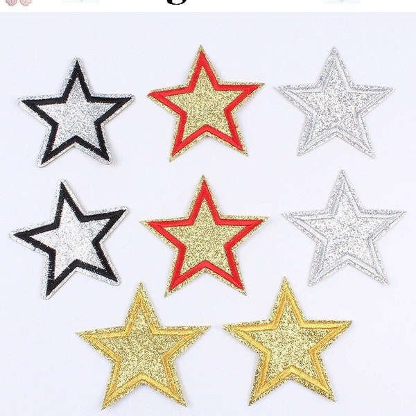2Pcs Gold Silver Star Iron On Patch , Glitter Sequins Patch, Iron On Patches