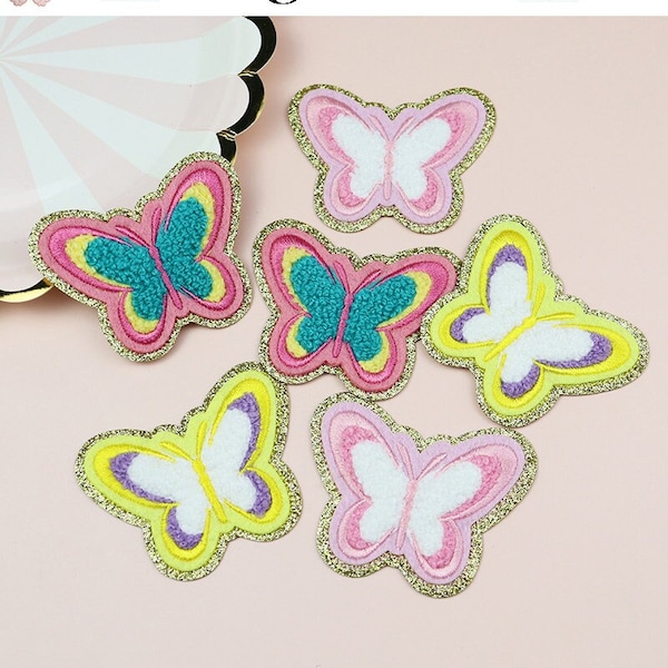 Butterfly Chenille Glitter Patch, Color Patch, Gold Glitter Embroidered Patch, Iron On/ Self-Adhesive