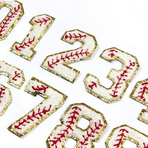 Baseball Number Patch, Glitter Chenille Embroidered Iron On (2.7 inch)