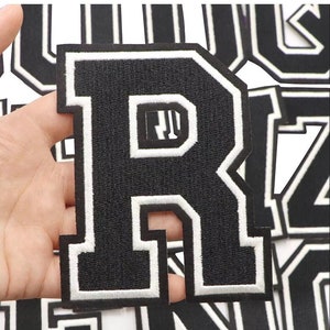 Parche de letras negras de 4,4/3,1 pulgadas para parches del alfabeto, parche de letras grandes, parches del alfabeto para nombres DIY, parche de letras para ropa