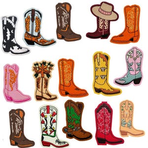 2Pcs Cowgirl Boots Embroidered Patch, Western Patches, Cowboy Boots Patch, Iron On Patches