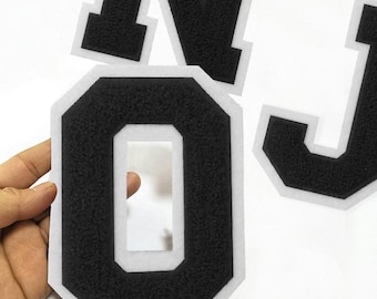 4.0/3.1 inch Black Chenille Letters Iron On Patches, Big Letter Patches for Jackets