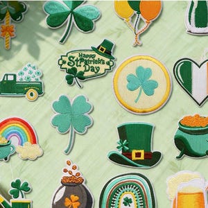 Clover Iron On Patches, St. Patrick's Day Appliques, Rainbow, Hat, Beer Embroidered Patch