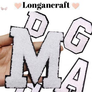 Toppa in ciniglia con lettere grandi dell'alfabeto bianco da 4,2/2,8 pollici, toppe con alfabeto fai da te, toppe per borse per abbigliamento, toppe ricamate da stirare