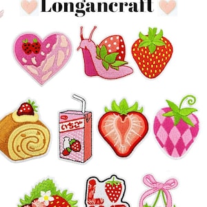 Strawberry Elements Embroidered Patch, Cake Patch, Heart Patches, Milk Carton Patch, Snail Patches, Iron On Patches