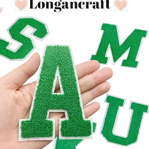 Parche de letras grandes de chenilla verde de 4,2 pulgadas, parches de alfabeto con nombre para hacer uno mismo, parches para bolsos de ropa, parches bordados para planchar