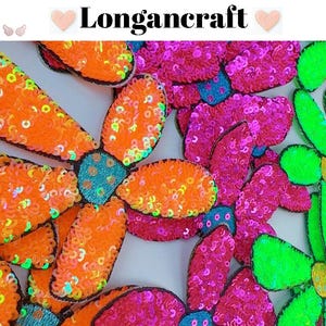 3,4 pollici di altezza paillettes fiore toppe stirabili 10 pezzi, toppa paillettes glitter, toppa stirabile