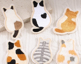 Cat Embroidered Self Adhesive Patches, Animal Embroidery Applique, Cat Patch for Jacket