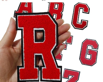 4.7 Inch Red Chenille Embroidered Patch, Large Letter Iron On Patch, DIY Name Alphabet Patches
