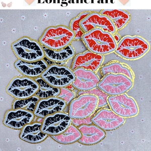 2Pcs/10Pcs Lips Patch, Color Lips Chenille Patch, Gitter Embroidered Patch, Iron On Patches