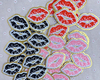 10Pcs Lips Patch, Color Lips Chenille Patch, Gitter Embroidered Patch, Iron On Patches