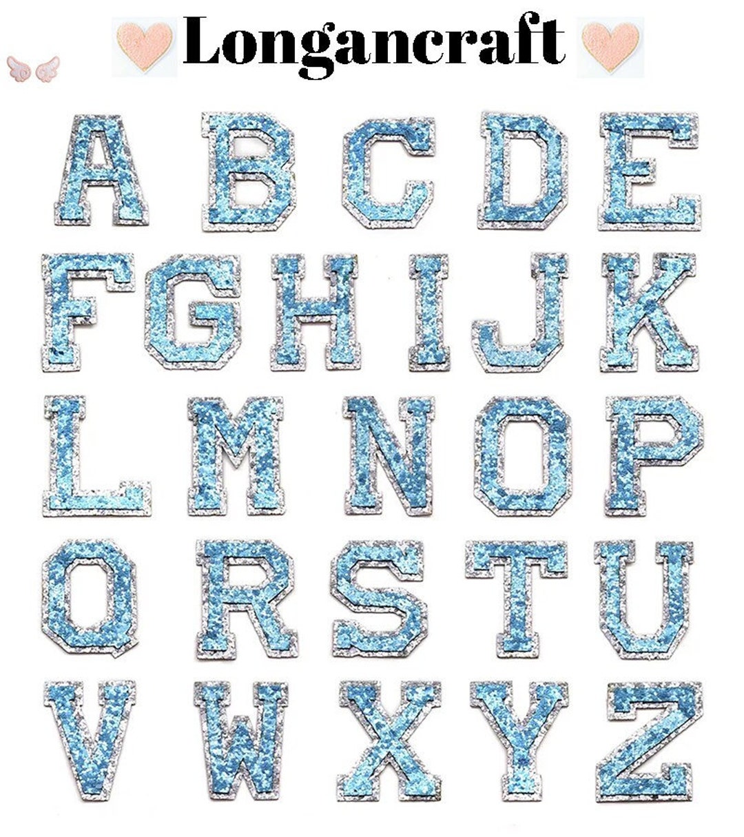 2.0 Inch Light Blue Sequin Letters Patch, Letter Patches Iron On