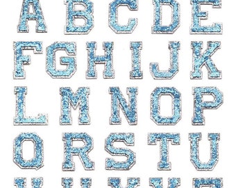 2.0 Inch Light Blue Sequin Letters Patch, Letter Patches Iron On, Letter Appliques