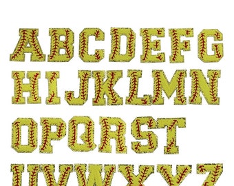 Baseball Letter Patches A-Z, Chenille Patches 0-9, Yellow Alphabet Embroidered Patches For Decoration, Glitter Letter Patch, Iron On Patch