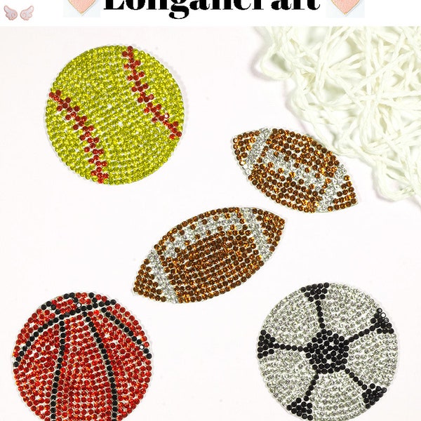 Ball Glitter Rhinestone Patch , Football Patch, Basketball Patch, Soccer Patch, Volleyball Patch, Iron On Patch