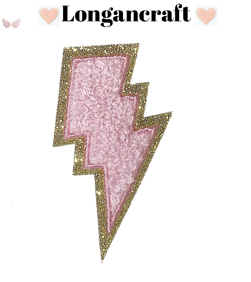1PC Colorful Heart Lightning Glitter Chenille Iron On Patches For Clothing  Bags Jacket Embroidered Patches Accessories