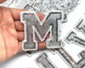 Silver Sequins Letters Patch A-Z, Letter Patches Iron On/Sew On, Letter Appliques