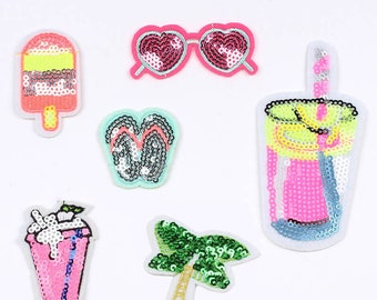 Summer Beach Patch, Palm Tree Patch, Ice Cream Patches, Heart Sunglasses Patch, Iron On Patches